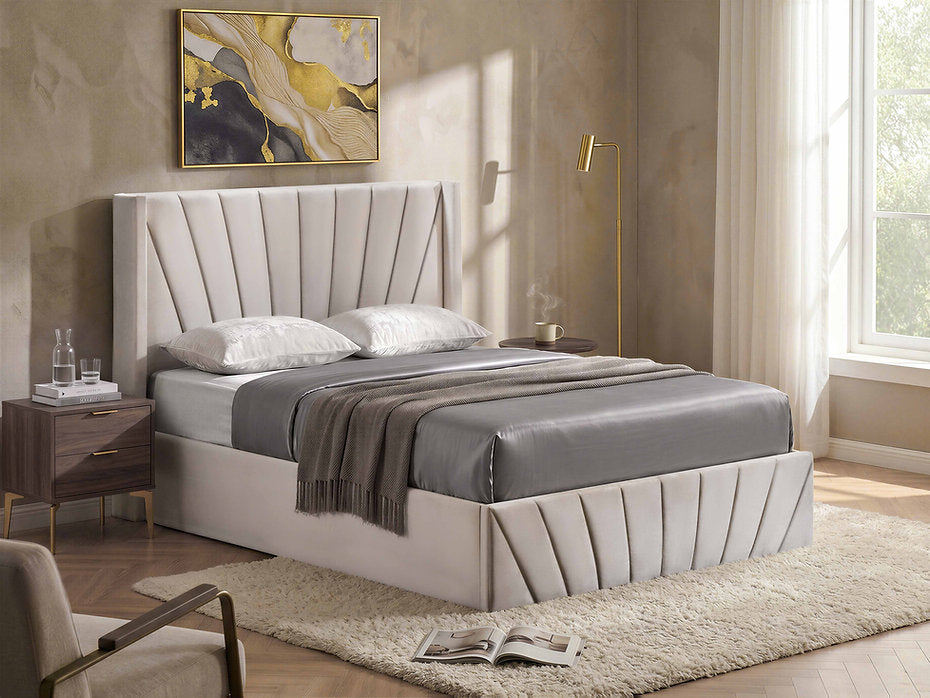 Luxury Velvet Hydraulic Storage Platform Bed – Queen & King | 3 Colours-I5870