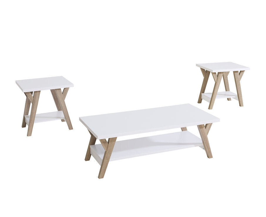 Modern 3-Piece Coffee Table Set – White Wooden Top with Natural Legs-I3506