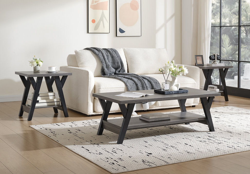 Modern 3-Piece Coffee Table Set – Contemporary Style with Black Metal Legs-I3505