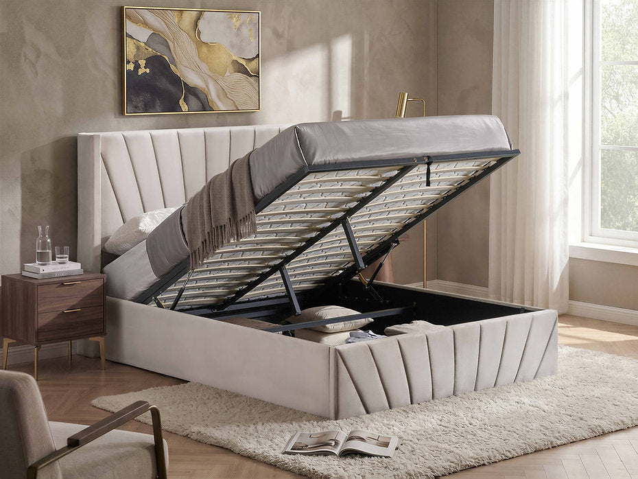 Luxury Velvet Hydraulic Storage Platform Bed – Queen & King | 3 Colours-I5870