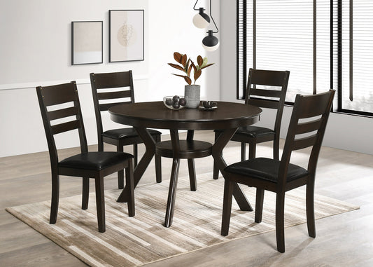 5-Piece 48" Round Dining Set with Storage Shelf & PU Upholstered Chairs – Espresso | I1085 C1091