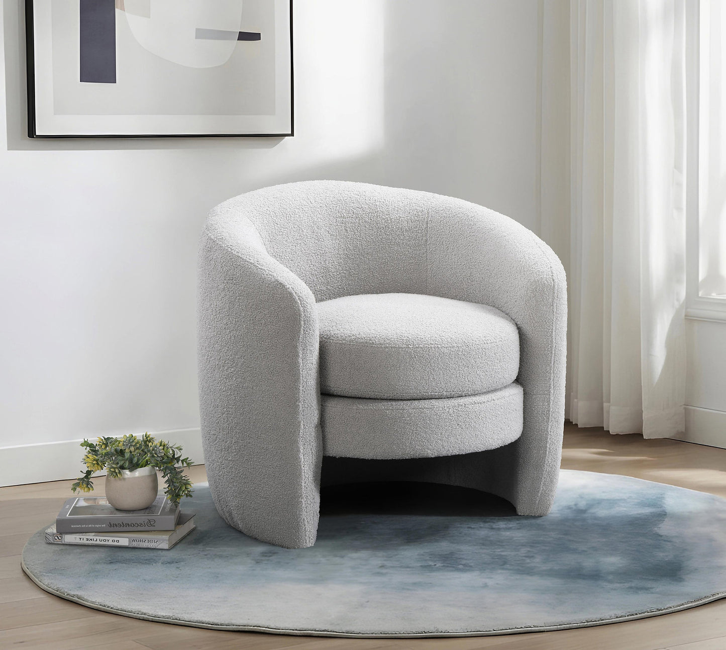 Modern Teddy Fabric Barrel Accent Chair – Cozy Lounge Chair for Living Room & Bedroom-I6871