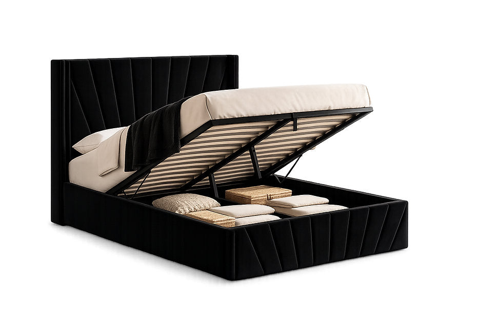 Luxury Velvet Hydraulic Storage Platform Bed – Queen & King | 3 Colours-I5870