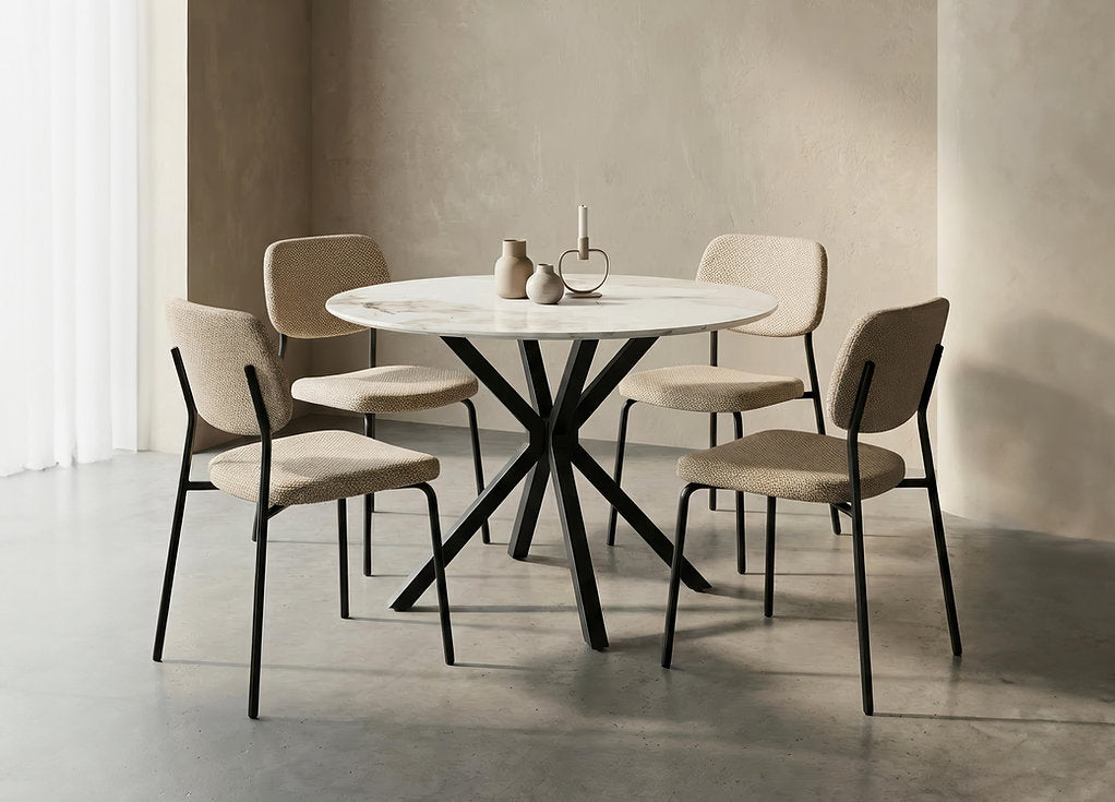 Modern 5-Piece Round Dining Set with Chanel Stone Table Top-I1650