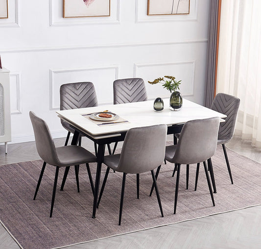 Extendable Sintered Stone Dining Table Set with Grey Velvet Chairs-I1818