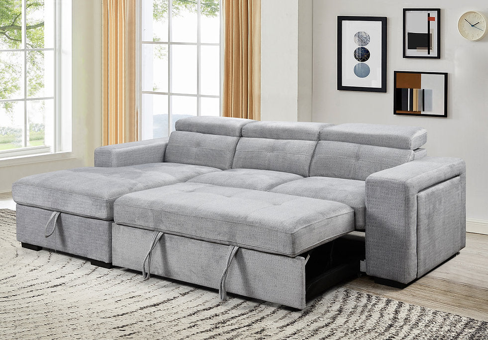 Convertible Sofa Bed Sectional with Storage Chaise & Charging Station-I9080(81)