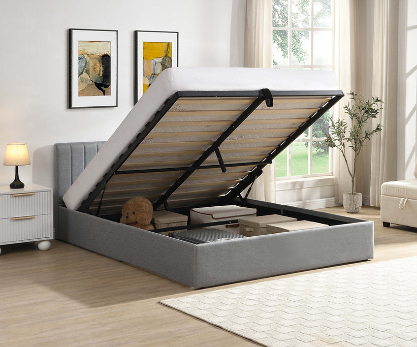 Grey Fabric Hydraulic Lift Storage Platform Bed-I5163