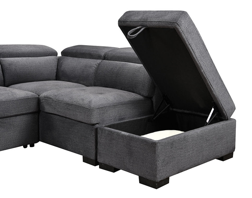 Sectional Sofa Bed with Storage & Adjustable Headrests