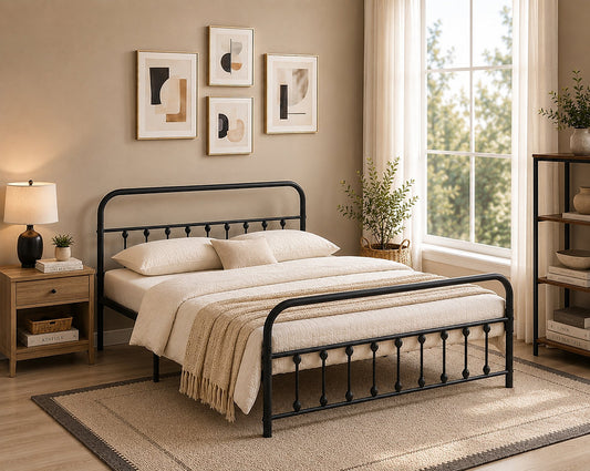Black Steel Platform Bed Frame-I5252