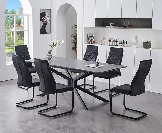 7-Piece Modern Extendable Dining Table Set with Marble veneer Top-I1570
