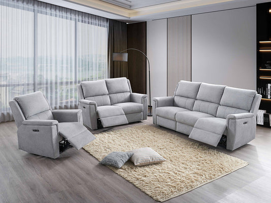 Grey Power Recliner Sofa Set with USB Charging-I8155