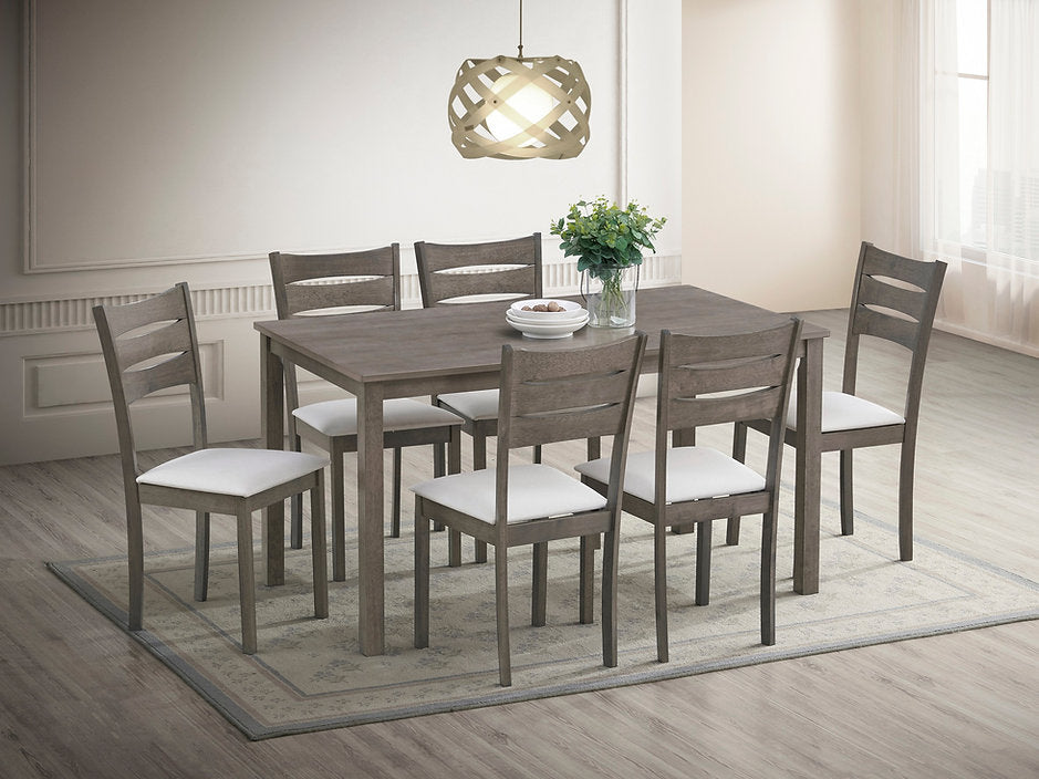 7-Piece Modern Dining Set – Antique Grey Finish with Cream Fabric Chairs-I1051(1052C)