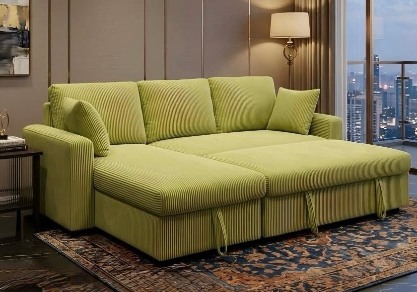 Corduroy Reversible Sectional Sofa Bed with Storage-D2508