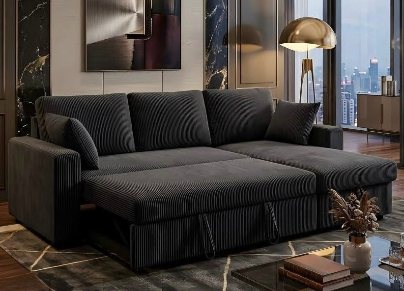 Corduroy Reversible Sectional Sofa Bed with Storage-D2508