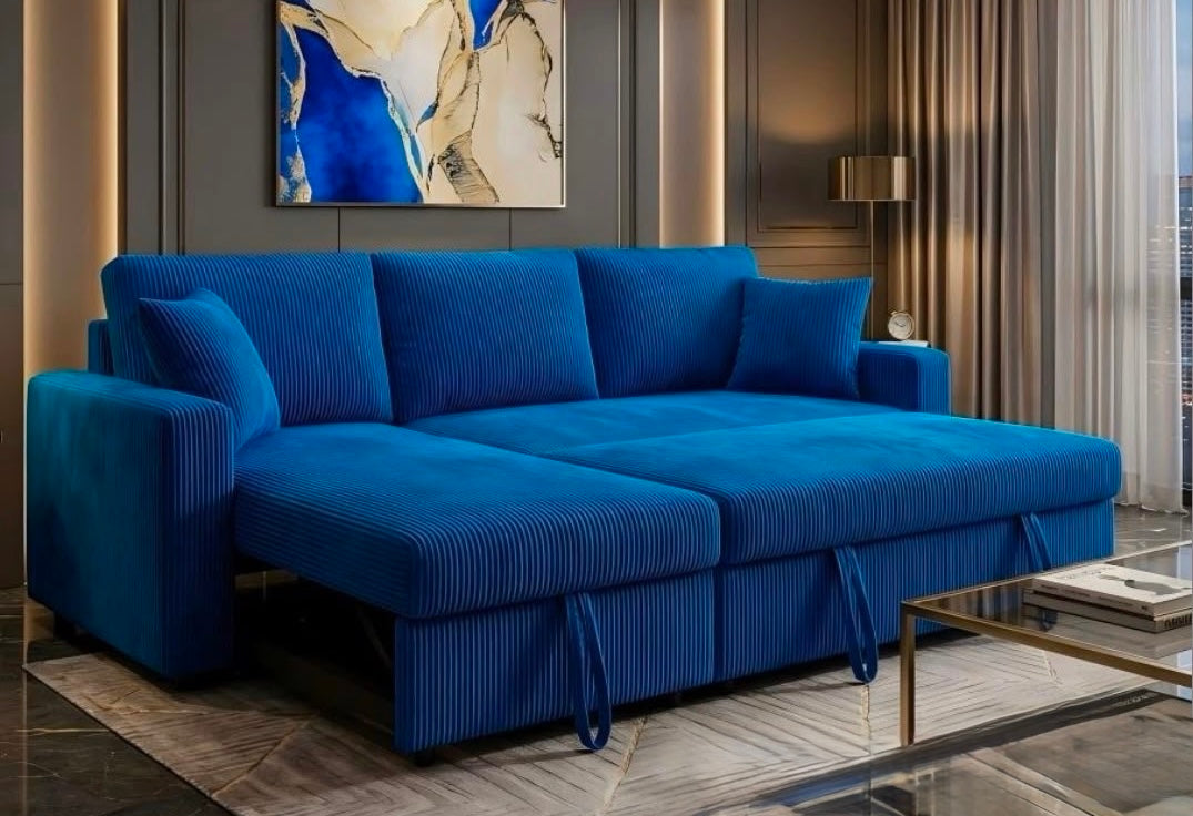Corduroy Reversible Sectional Sofa Bed with Storage-D2508