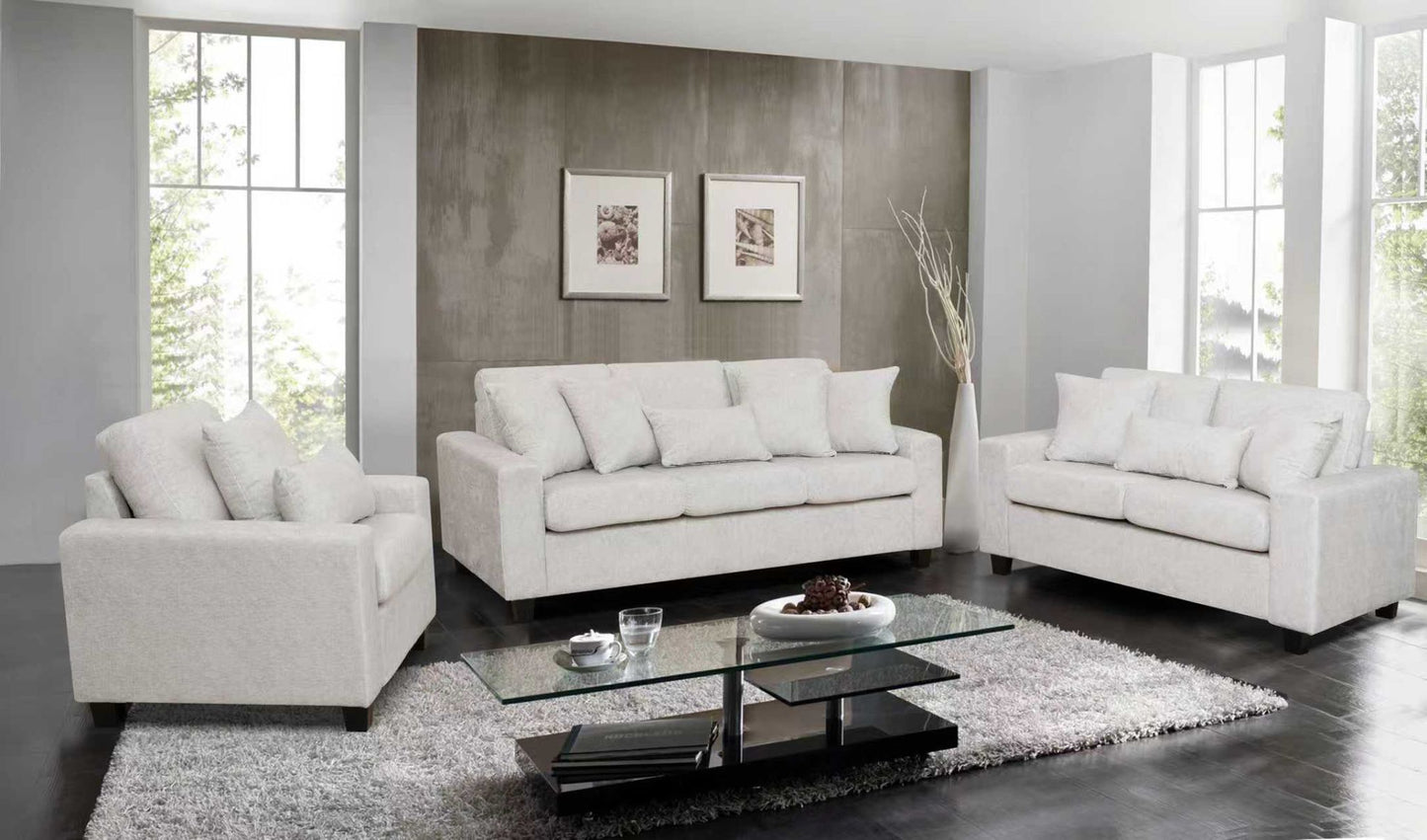 Beige fabric 3-piece sofa set with sofa loveseat and chair
