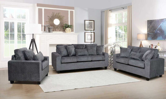Grey fabric 3-piece sofa set with sofa loveseat and chair
