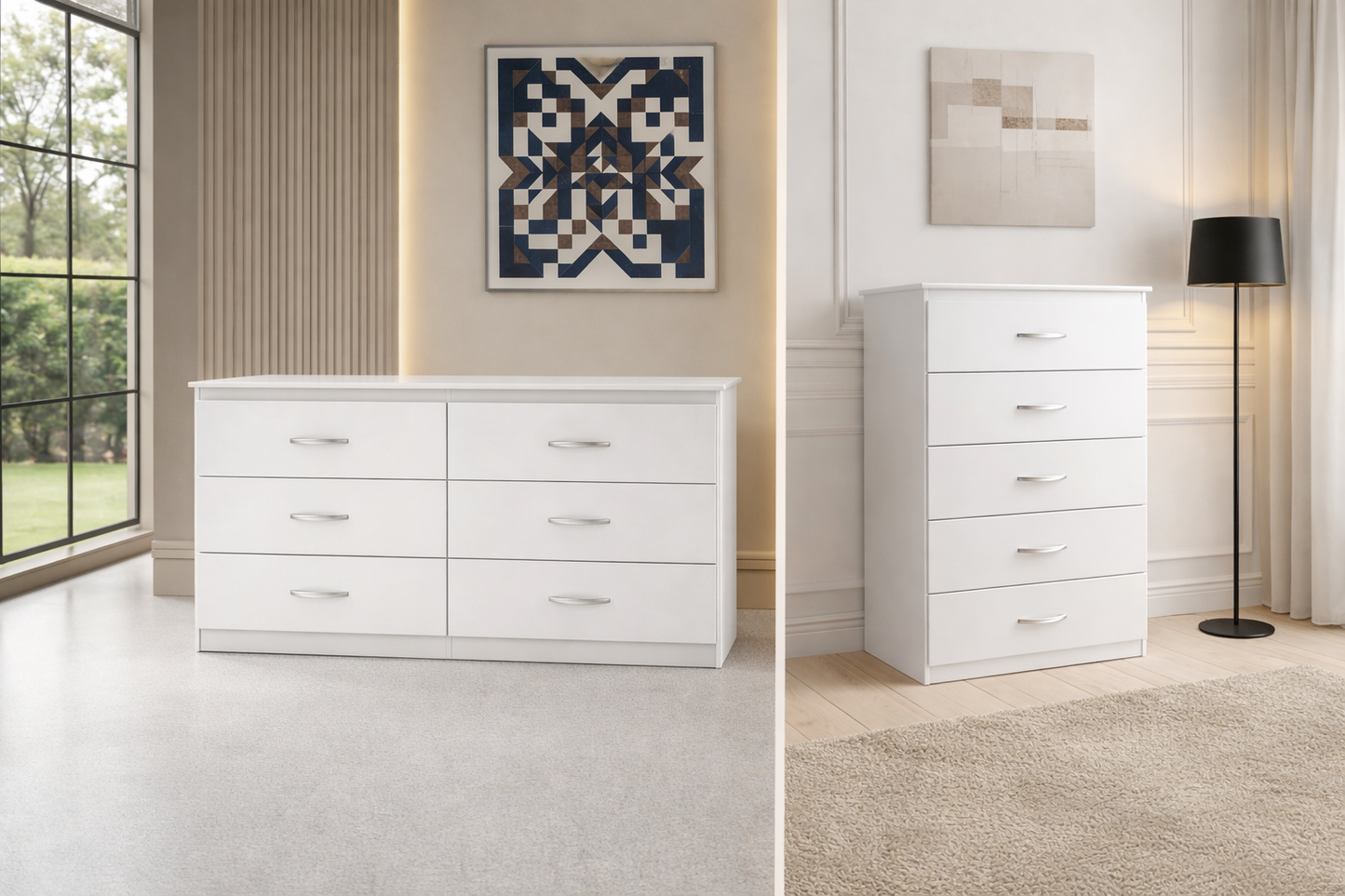 Modern Bedroom Storage Bundle – 5-Drawer Chest + 6-Drawer Dresser