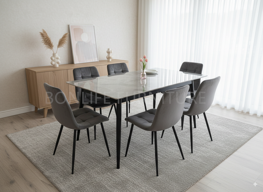 Grey Marble Sintered Stone Dining Table Set-T3529