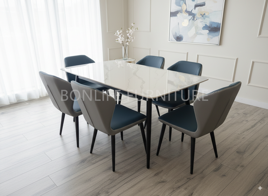 7-Piece White Sintered Stone Dining Set -BDT19