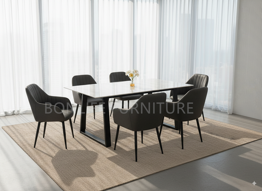 Modern 7-Piece White Sintered Stone Table Set-I1550(1416C)