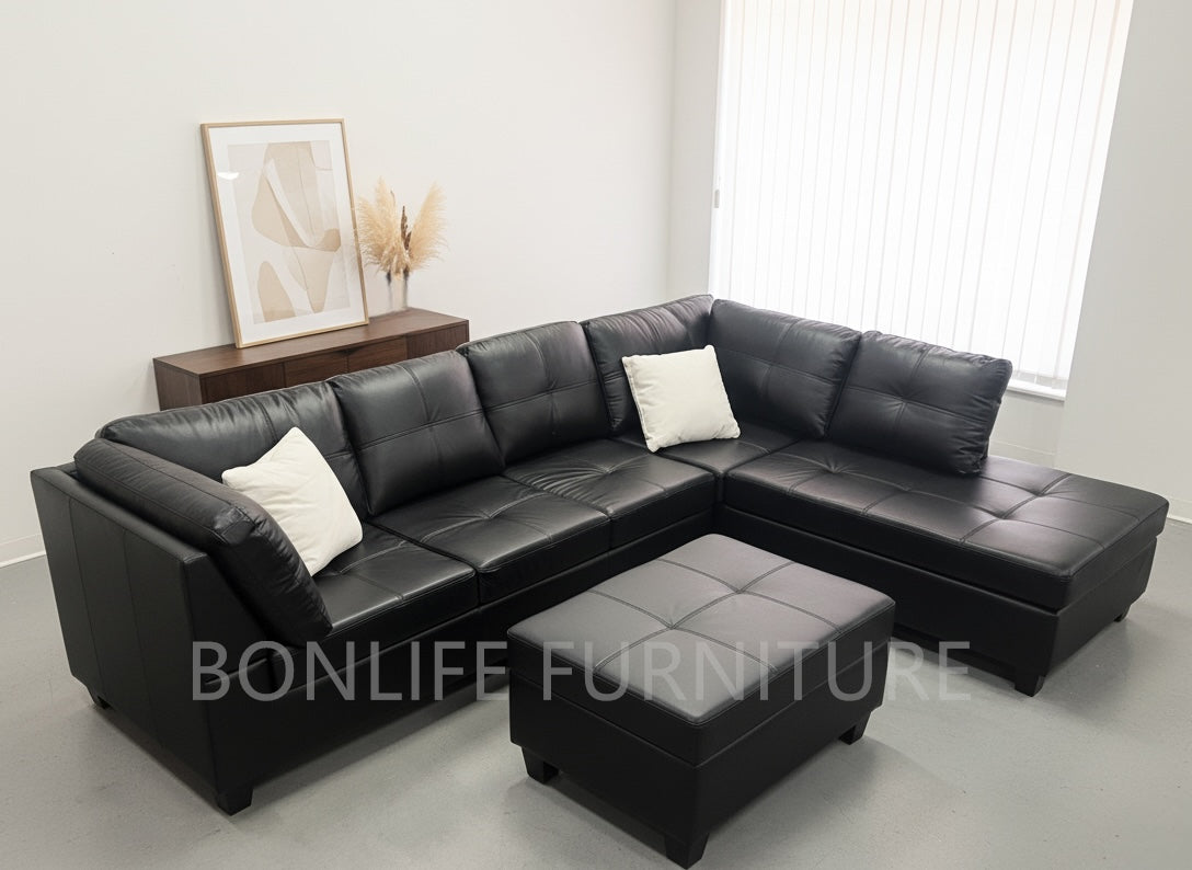 Modern Black Gel Leather Sectional Sofa-UNIVERSITY