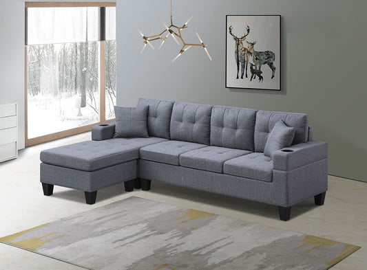 Modern Fabric Sectional Sofa with Cup Holders-D6212