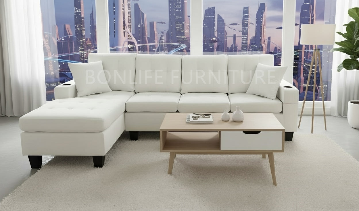 Modern Fabric Sectional Sofa with Cup Holders-D6212