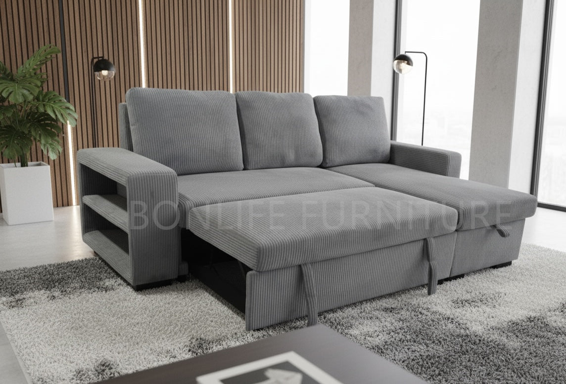 Reversible Corduroy Fabric Sectional Sofa Bed-SHELF