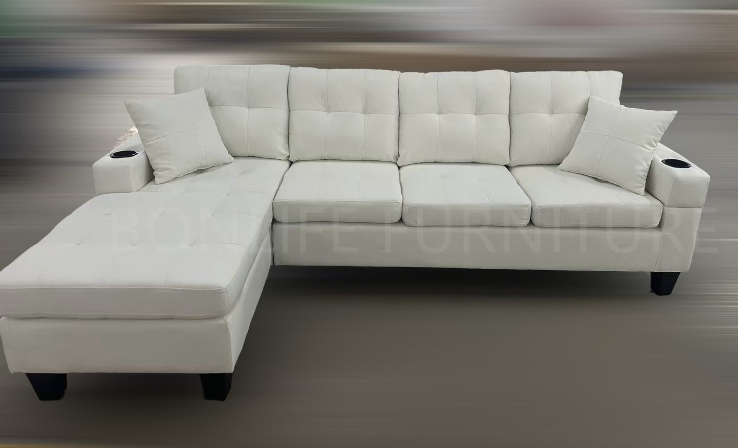 Modern Fabric Sectional Sofa with Cup Holders-D6212