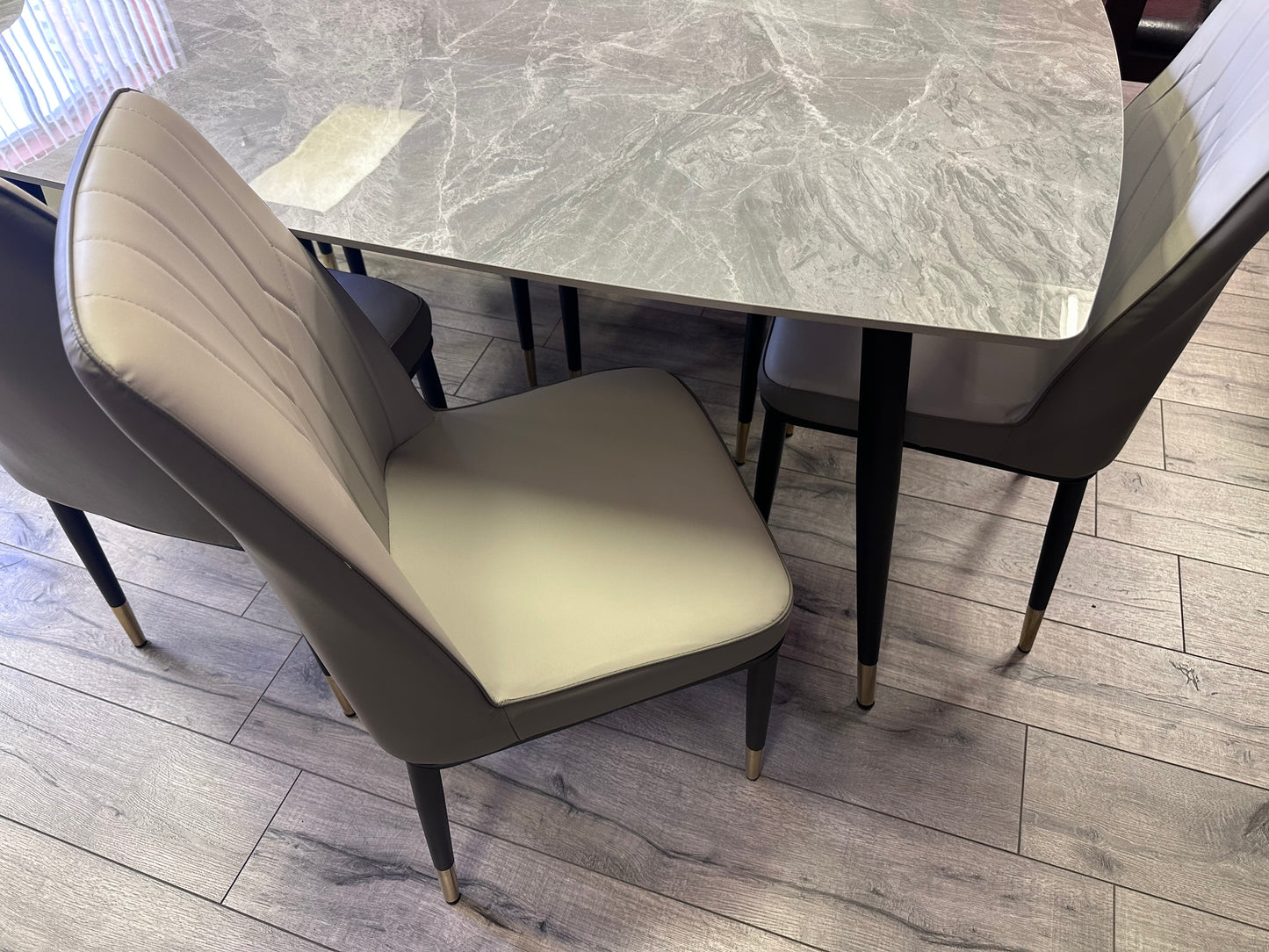 7-Piece Grey Sintered Stone Dining Set with PU Chairs-BDT22
