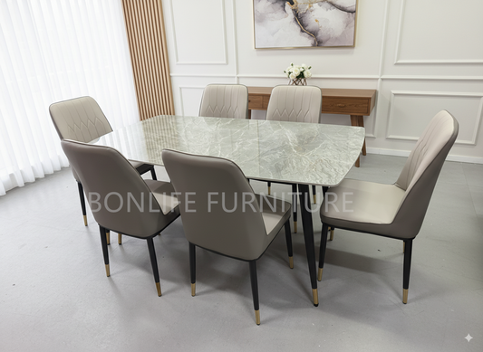 7-Piece Grey Sintered Stone Dining Set with PU Chairs-BDT22