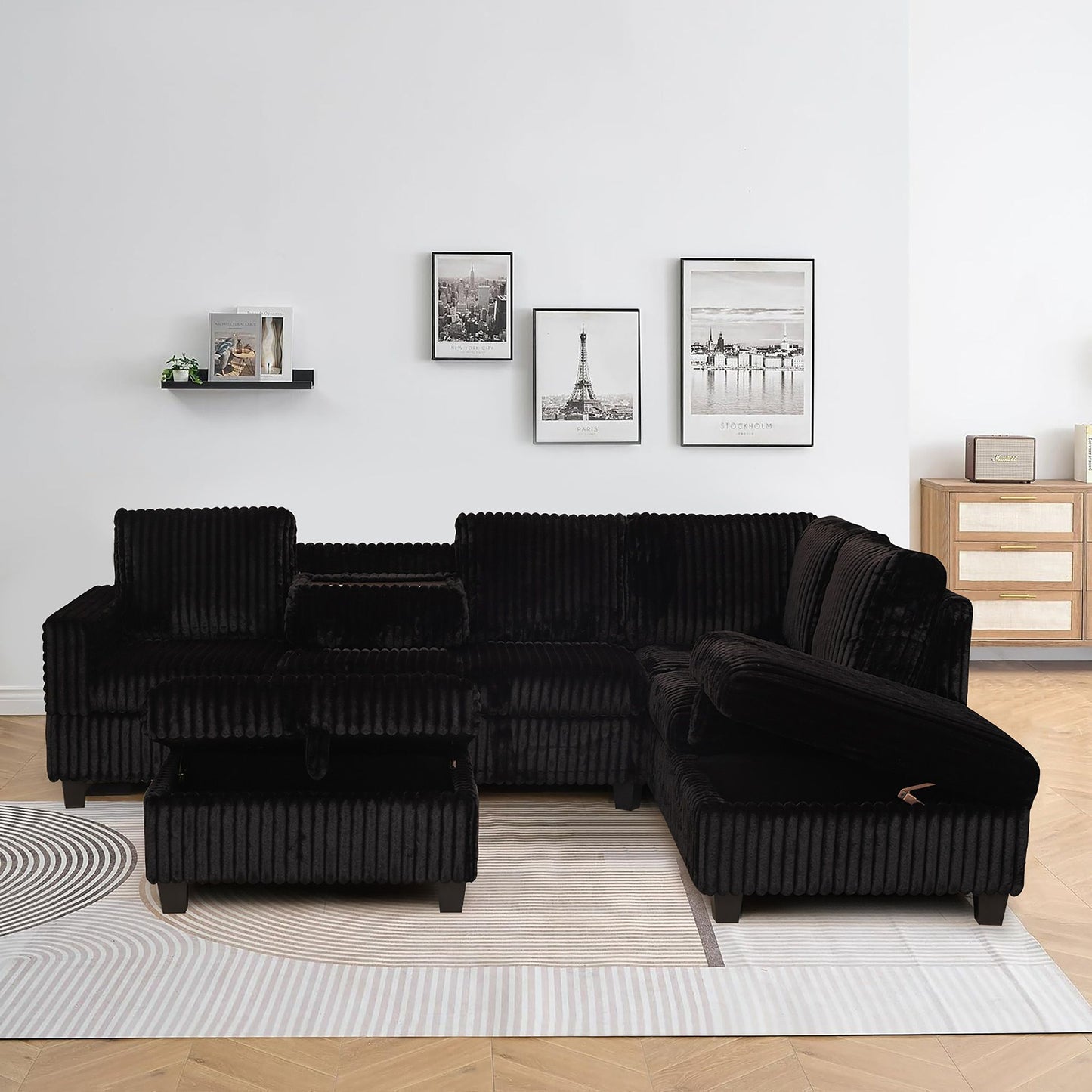 Corduroy Sectional Sofa with Storage -GLORY