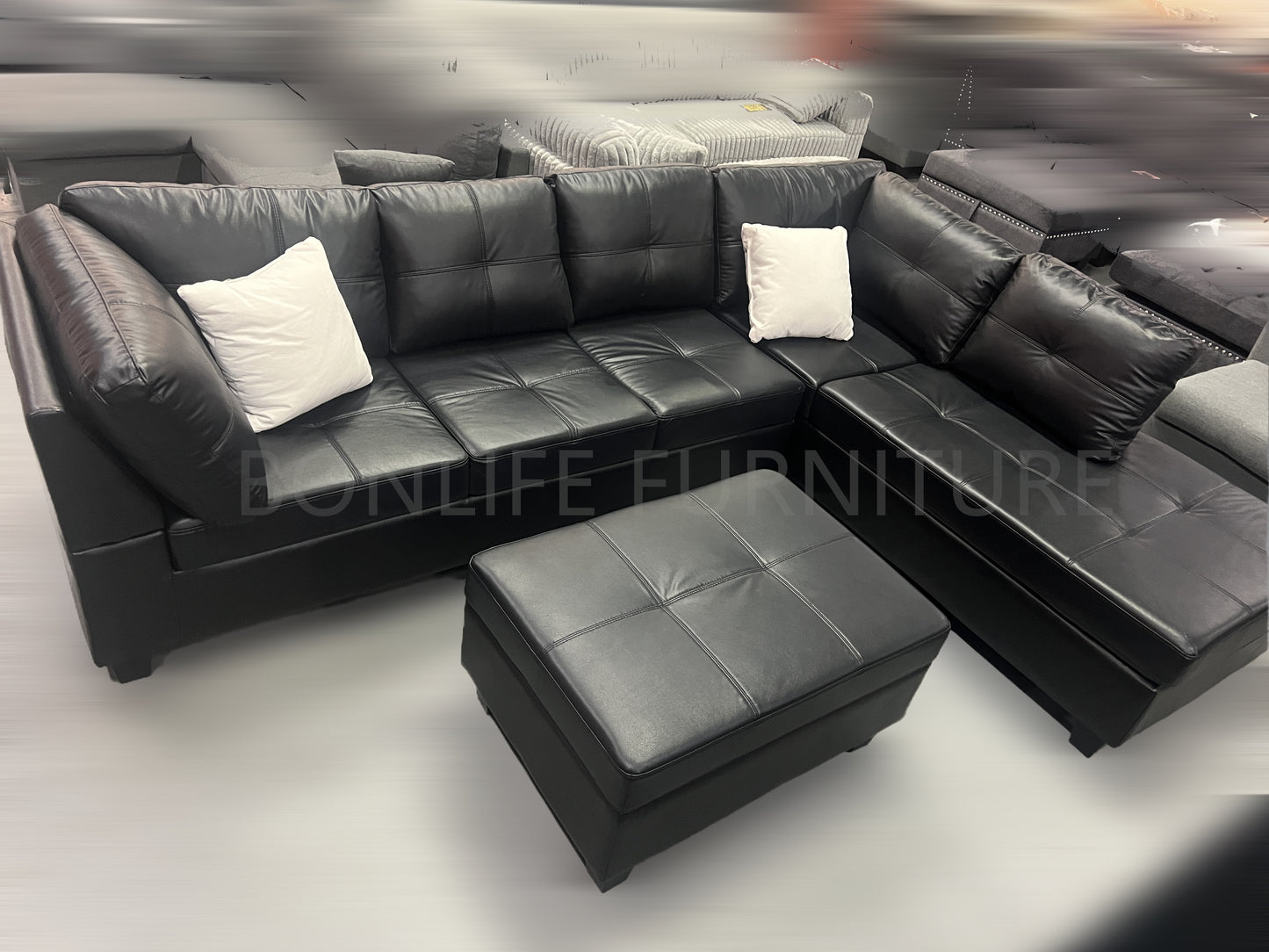 Modern Black Gel Leather Sectional Sofa-UNIVERSITY
