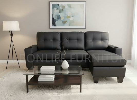 Small Reversible PU Leather Sectional Sofa-D2217