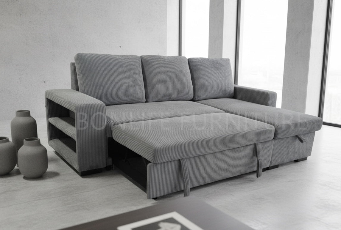 Reversible Corduroy Fabric Sectional Sofa Bed-SHELF