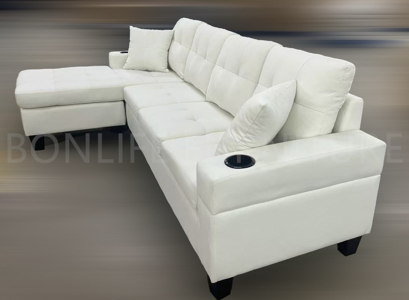 Modern Fabric Sectional Sofa with Cup Holders-D6212