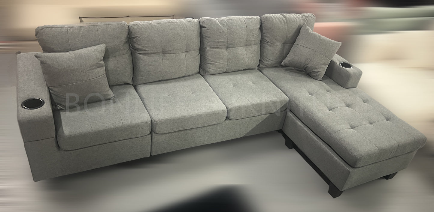 Modern Fabric Sectional Sofa with Cup Holders-D6212