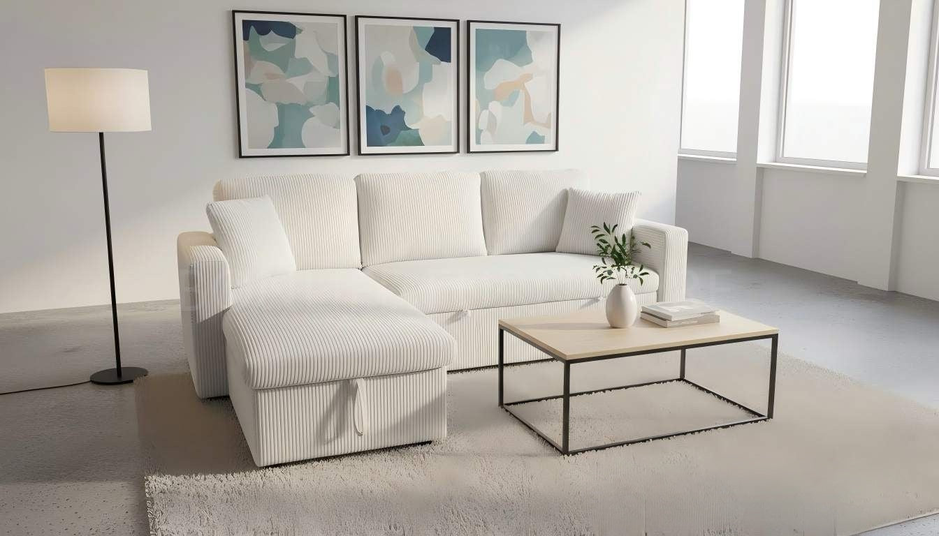 🔥 LIMITED PRE-ORDER 🔥  Corduroy Reversible Sectional Sofa Bed with Storage-D2508