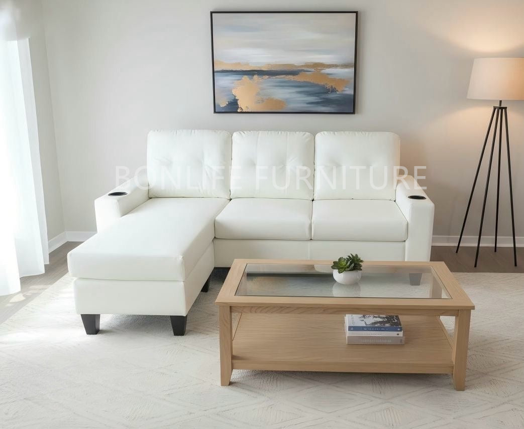 Small Reversible PU Leather Sectional Sofa-D2217