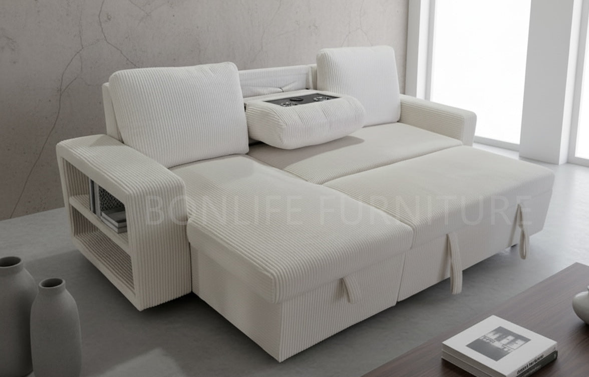 Reversible Corduroy Fabric Sectional Sofa Bed-SHELF
