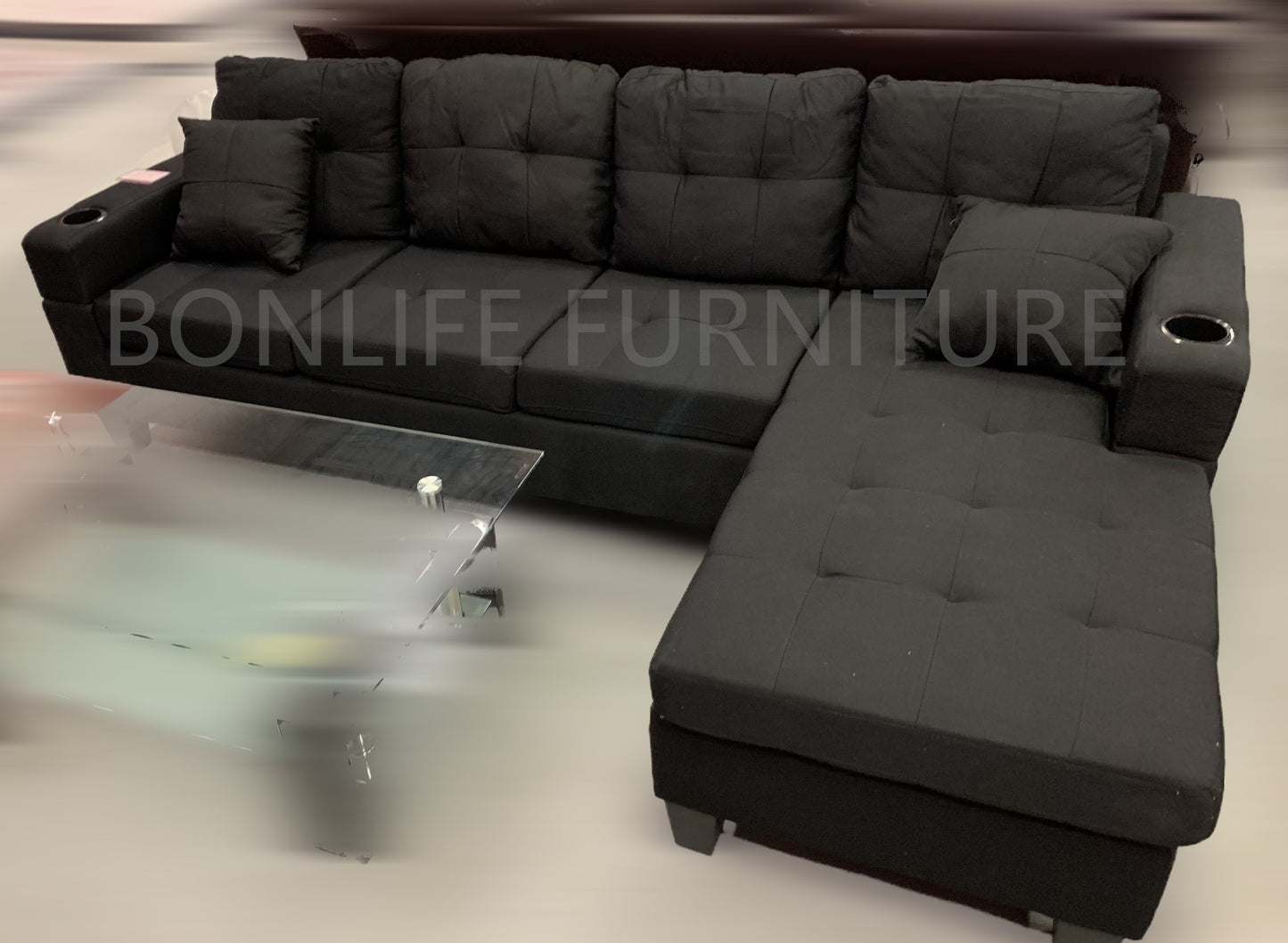 Modern Fabric Sectional Sofa with Cup Holders-D6212