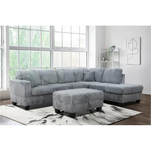 Contemporary Corduroy Sectional Sofa with Storage Ottoman-1108