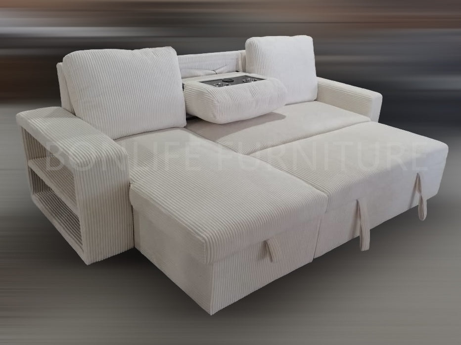 Reversible Corduroy Fabric Sectional Sofa Bed-SHELF