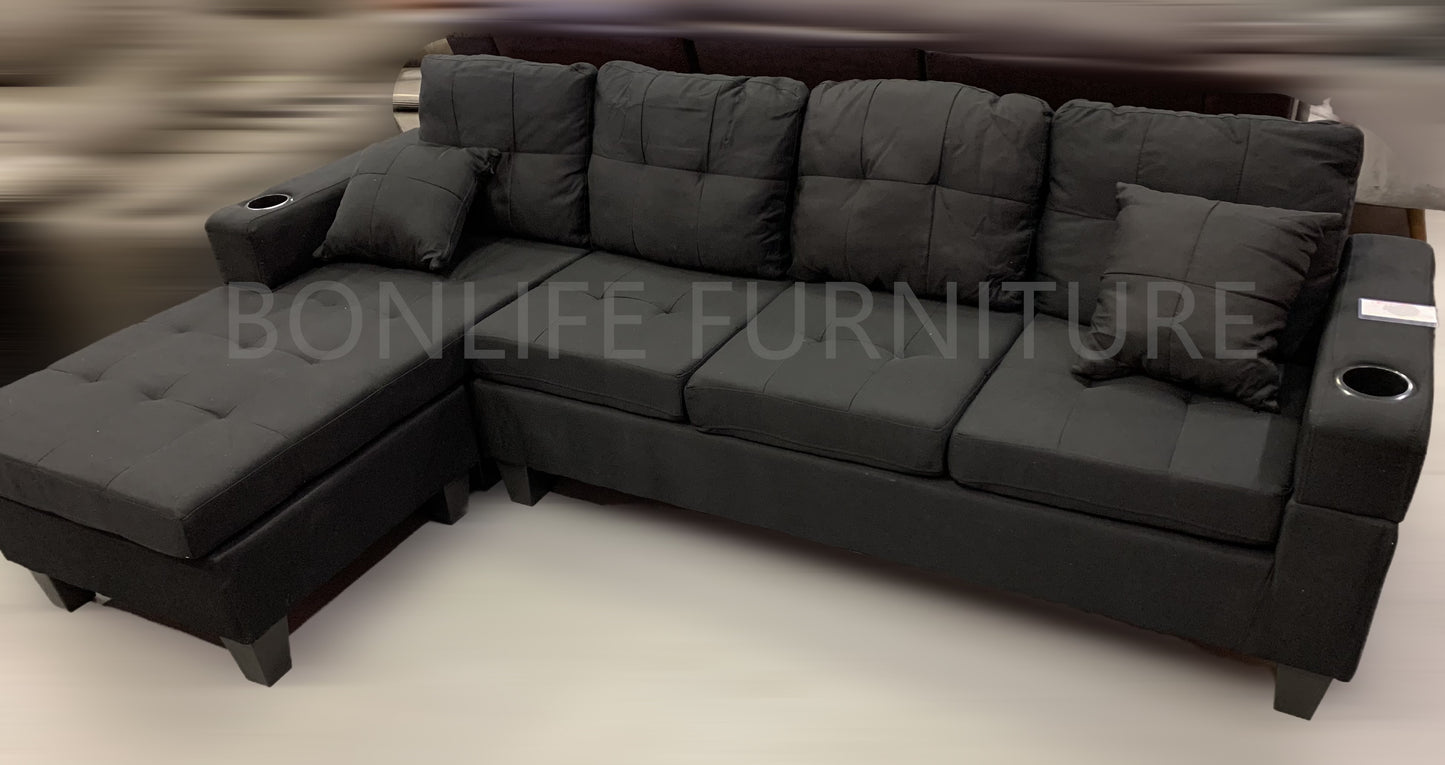 Modern Fabric Sectional Sofa with Cup Holders-D6212