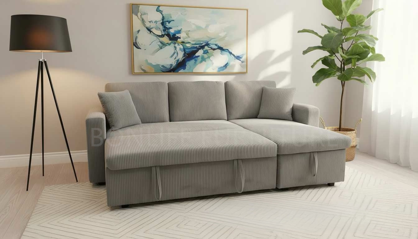 🔥 LIMITED PRE-ORDER 🔥  Corduroy Reversible Sectional Sofa Bed with Storage-D2508