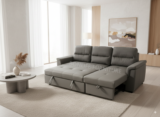 Grey Pull-Out Sectional Sofa Bed with Storage & Reversible Chaise-T1217