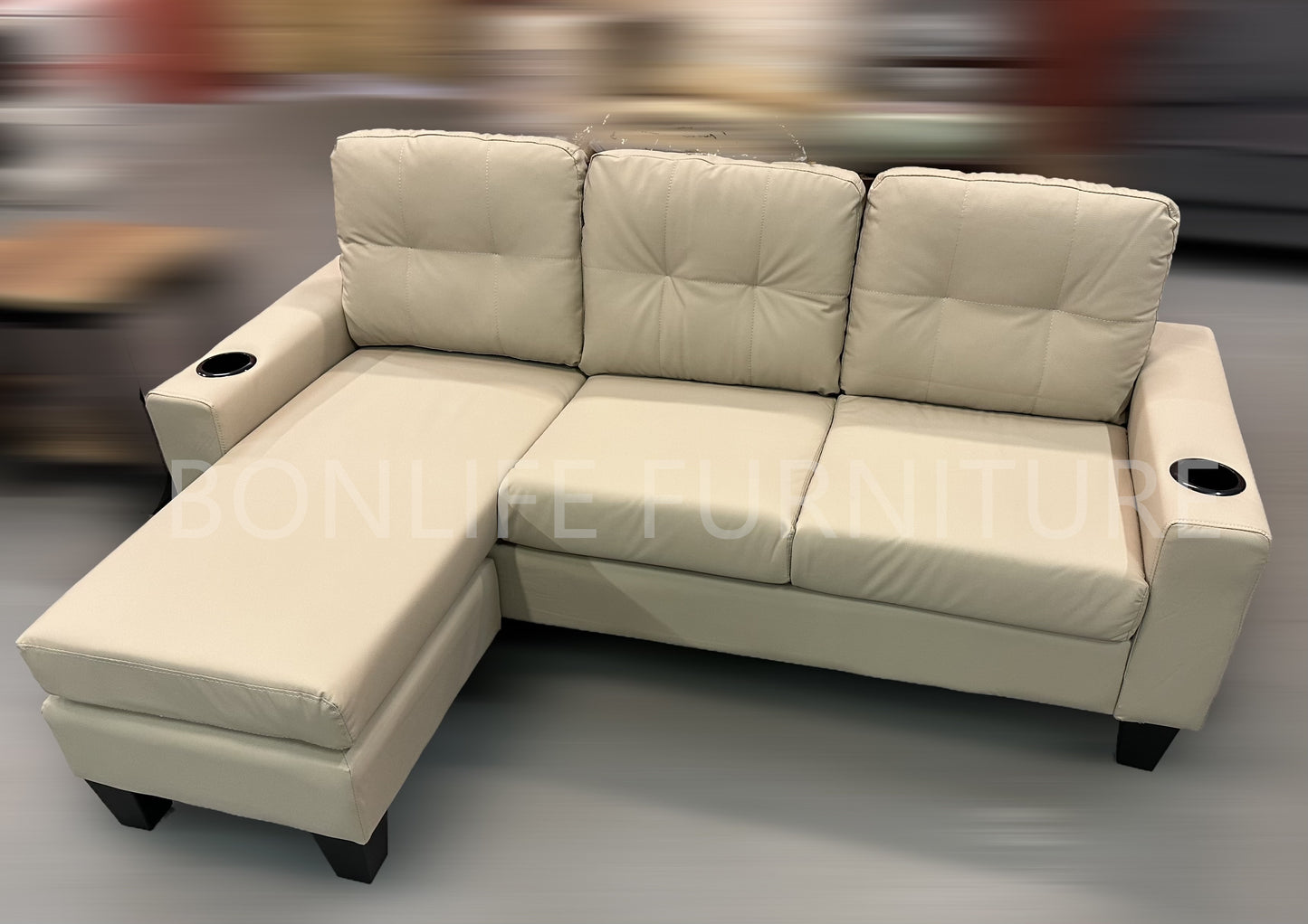 Small Reversible PU Leather Sectional Sofa-D2217