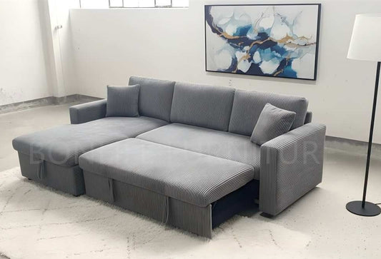 Corduroy Reversible Sectional Sofa Bed with Storage-D2508