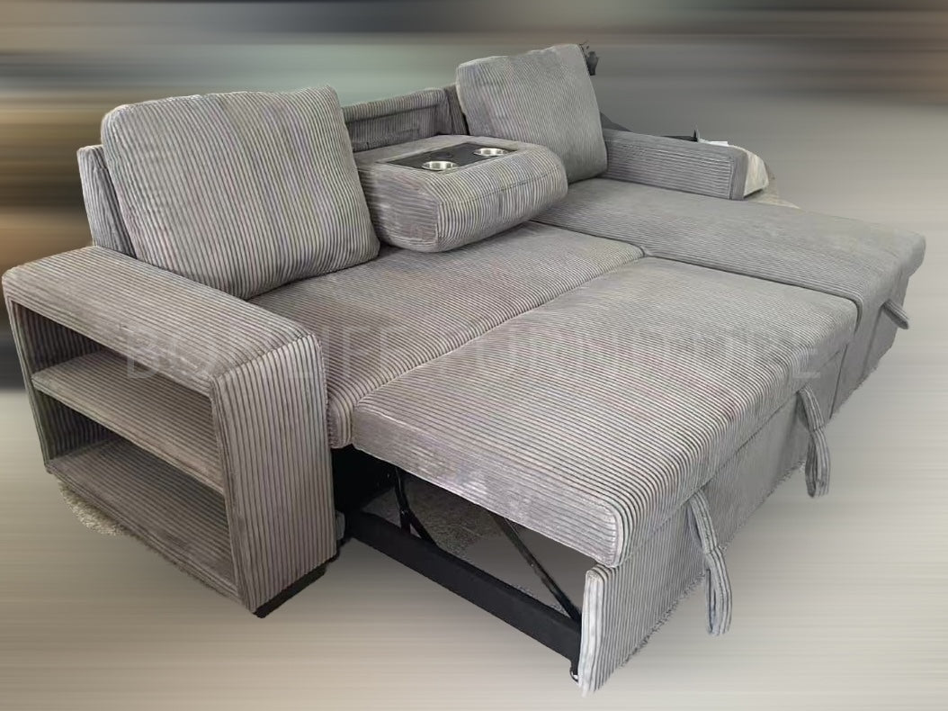 Reversible Corduroy Fabric Sectional Sofa Bed-SHELF